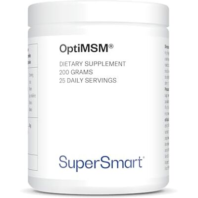 Supersmart OptiMSM 200 G (Méthyle-sulfonyl-méthane) Confort Articulaire Aide à Atténuer les Douleurs Articulaires Soufre Organique Sans OGM Vegan Supersmart OptiMSM 200 G (Méthyle-sulfonyl-méthane) Confort Articulaire Aide à Atténuer les Douleurs Articulaires Soufre Organique Sans OGM Vegan