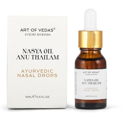 ART Huile de Nasya 15 ml Anu Thailam Gouttes nasales ayurvédiques authentiques Formule classique au sésame Pour Dinacharya quotidien, yoga et soin de soi ART Huile de Nasya 15 ml Anu Thailam Gouttes nasales ayurvédiques authentiques Formule classique au sésame Pour Dinacharya quotidien, yoga et soin de soi