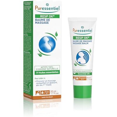 Puressentiel Respiratoire Baume de Massage aux 19 Huiles Essentielles Aide à apaiser les voies respiratoires Actif 100% d'origine naturelle 50 ml Puressentiel Respiratoire Baume de Massage aux 19 Huiles Essentielles Aide à apaiser les voies respiratoires Actif 100% d'origine naturelle 50 ml