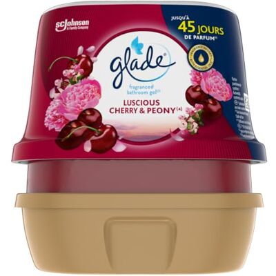 Glade Gel Premium Désodorisant infusé aux Huiles Essentielles pour Toilette Et Salle de Bain Luscious Cherry & Peony 45 Jours de Parfum Glade Gel Premium Désodorisant infusé aux Huiles Essentielles pour Toilette Et Salle de Bain Luscious Cherry & Peony 45 Jours de Parfum