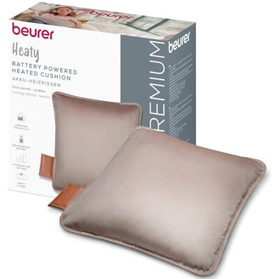 Beurer Heaty Coussin chauffant, coussin chauffant sans fil avec batterie, avec arrêt automatique et 3 réglages de la température, chauffe rapidement, velours doux, taupe Beurer Heaty Coussin chauffant, coussin chauffant sans fil avec batterie, avec arrêt automatique et 3 réglages de la température, chauffe rapidement, velours doux, taupe