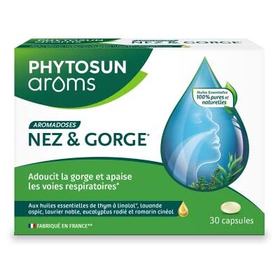 PHYTOSUN AROMS Capsules Nez et Gorge aux Huiles Essentielles, Adoucit la gorge et Apaise les voies respiratoires, 30 Capsules PHYTOSUN AROMS Capsules Nez et Gorge aux Huiles Essentielles, Adoucit la gorge et Apaise les voies respiratoires, 30 Capsules