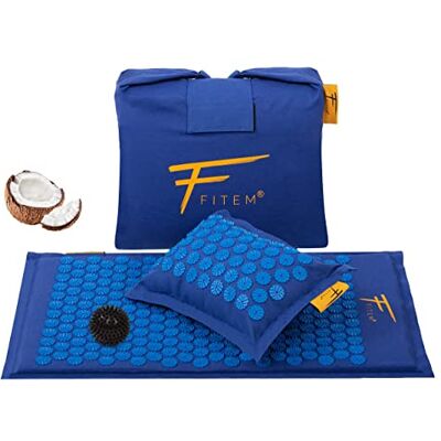 Fitem Tapis d'Acupression et coussin, garnissage en coco 100% naturel, Massage, soulage mal de dos et cou, sciatique, relaxation musculaire, Massage, Détente et Réduit l'Insomnie (Bleu) Fitem Tapis d'Acupression et coussin, garnissage en coco 100% naturel, Massage, soulage mal de dos et cou, sciatique, relaxation musculaire, Massage, Détente et Réduit l'Insomnie (Bleu)