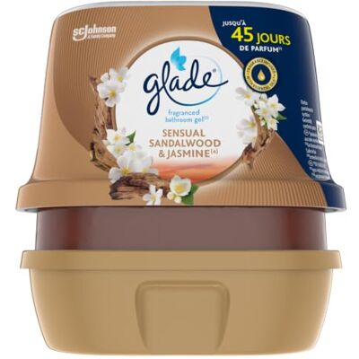 Glade Gel Premium Désodorisant infusé aux Huiles Essentielles pour Toilette Et Salle de Bain Sensual Sandalwood et Jasmine 45 Jours de Parfum 180 g Glade Gel Premium Désodorisant infusé aux Huiles Essentielles pour Toilette Et Salle de Bain Sensual Sandalwood et Jasmine 45 Jours de Parfum 180 g