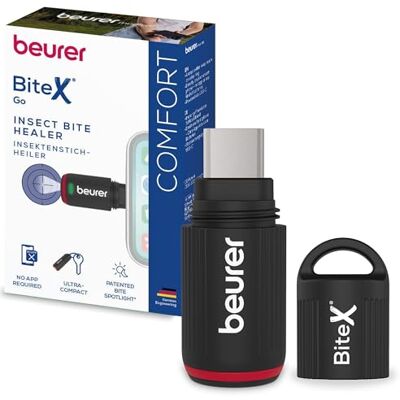 Beurer BiteX Go Deep Black Dispositif contre les démangeaisons pour smartphone, pour le traitement des piqûres et des morsures d'insectes, dispositif pour Android et iPhone (USB‑C), avec lumière Beurer BiteX Go Deep Black Dispositif contre les démangeaisons pour smartphone, pour le traitement des piqûres et des morsures d'insectes, dispositif pour Android et iPhone (USB‑C), avec lumière