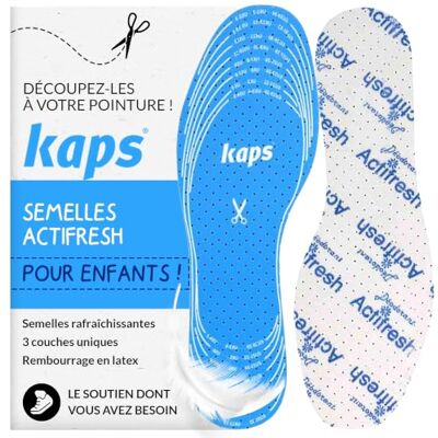 Kaps Actifresh Kids, Semelles pour Enfants Douces et Hygiéniques, Technologie Antibactérienne Mousse Latex par Sanitized, Toutes Tailles Disponibles, Taille Ajustable à Découper, Fabriquées en Europe Kaps Actifresh Kids, Semelles pour Enfants Douces et Hygiéniques, Technologie Antibactérienne Mousse Latex par Sanitized, Toutes Tailles Disponibles, Taille Ajustable à Découper, Fabriquées en Europe