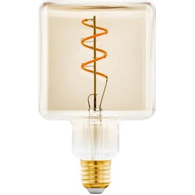 EGLO Ampoule LED E27 dimmable, ampoule filament vintage ambrée, lampe à incandescence décorative en forme de cube avec spirale, 4 watts, 180 lumens, blanc chaud, 1600 Kelvin, Ø 9,5 cm EGLO Ampoule LED E27 dimmable, ampoule filament vintage ambrée, lampe à incandescence décorative en forme de cube avec spirale, 4 watts, 180 lumens, blanc chaud, 1600 Kelvin, Ø 9,5 cm