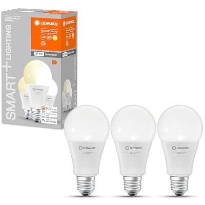 LEDVANCE Smart+ Lot de 3 ampoules LED intelligentes avec technologie WiFi, culot E27, intensité variable, blanc chaud (2700 K), remplace les ampoules à incandescence de 100 W, SMART+ WiFi Classic LEDVANCE Smart+ Lot de 3 ampoules LED intelligentes avec technologie WiFi, culot E27, intensité variable, blanc chaud (2700 K), remplace les ampoules à incandescence de 100 W, SMART+ WiFi Classic