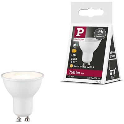 Paulmann 29170 Réflecteur LED Standard 230 V GU10 750lm 8W 2700 K gradable Blanc dépoli 36° ampoule RAL9003 Paulmann 29170 Réflecteur LED Standard 230 V GU10 750lm 8W 2700 K gradable Blanc dépoli 36° ampoule RAL9003