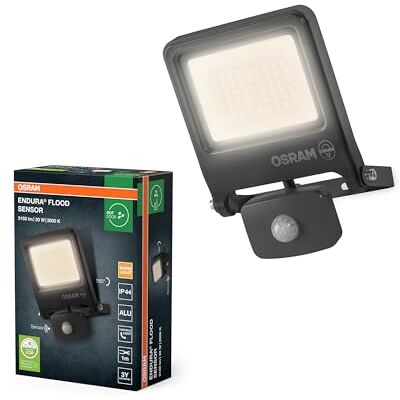 OSRAM Projecteur LED ENDURA FLOOD PC 30 W avec capteur, blanc chaud 3 000 K, 3 000 lumens, IP44, détecteur de mouvement 9 m, minuterie 5 s-10 min OSRAM Projecteur LED ENDURA FLOOD PC 30 W avec capteur, blanc chaud 3 000 K, 3 000 lumens, IP44, détecteur de mouvement 9 m, minuterie 5 s-10 min