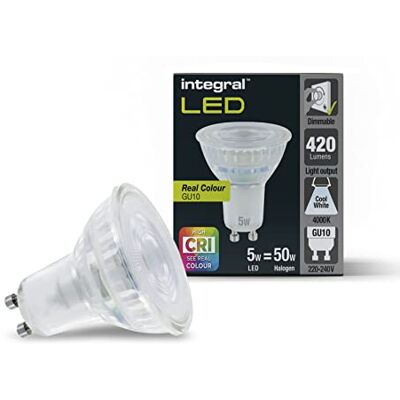 Integral LED Real Colour Premium GU10 Ampoule blanc chaud à gradation Révéler les vraies couleurs dans votre maison (CRI95) avec le GU10 le plus proche de la lumière naturelle du soleil Integral LED Real Colour Premium GU10 Ampoule blanc chaud à gradation Révéler les vraies couleurs dans votre maison (CRI95) avec le GU10 le plus proche de la lumière naturelle du soleil