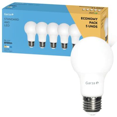 Pack de 5 Ampoules LED Garza Lighting 9W E27 240° 810 Lumens 3000K Lumière Chaude Pack de 5 Ampoules LED Garza Lighting 9W E27 240° 810 Lumens 3000K Lumière Chaude