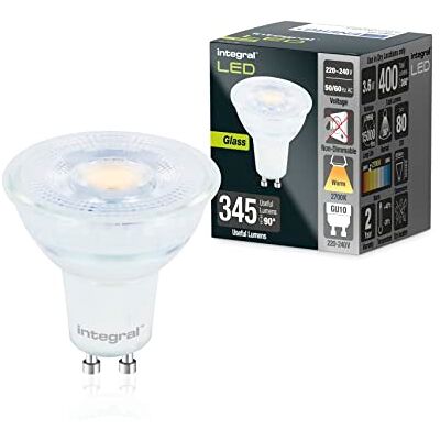 Integral Ampoule LED GU10 10 PACK Chaud 2700K, 400LM, 3,6W (équivalent à 50W) non dimmable Efficace en énergie et idéale pour les spots et projecteurs dans les salles de bains, cuisines, salons Integral Ampoule LED GU10 10 PACK Chaud 2700K, 400LM, 3,6W (équivalent à 50W) non dimmable Efficace en énergie et idéale pour les spots et projecteurs dans les salles de bains, cuisines, salons
