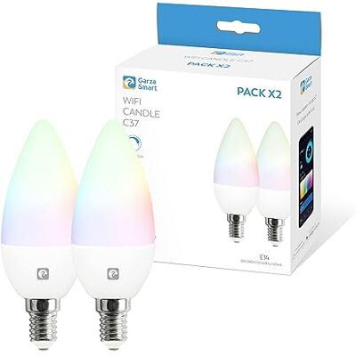 Garza Pack de 2 ampoules LED Wifi C37 E14 5 W (équivalent 40 W) RGB+CCT, intensité variable, programmable, commande vocale et par application, Alexa/Google Home, WiFi 2,4 GHz, 470 lm Garza Pack de 2 ampoules LED Wifi C37 E14 5 W (équivalent 40 W) RGB+CCT, intensité variable, programmable, commande vocale et par application, Alexa/Google Home, WiFi 2,4 GHz, 470 lm