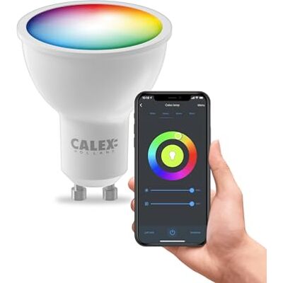 CALEX Smart Ampoule LED GU10 RGB CCT WiFi, 345lm, 4,9W, Alexa/Google/Siri, 16M couleurs, blancs 2200-4000K, dimmable, musique, scénarios, sans pont, WiFi 2.4GHz CALEX Smart Ampoule LED GU10 RGB CCT WiFi, 345lm, 4,9W, Alexa/Google/Siri, 16M couleurs, blancs 2200-4000K, dimmable, musique, scénarios, sans pont, WiFi 2.4GHz