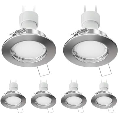 ledscom.de 6 spots encastrables au plafond FERE, cadre d'encastrement chrome mat, culot GU10, ampoule PAR16 LED, 450 lm, lumière blanche ledscom.de 6 spots encastrables au plafond FERE, cadre d'encastrement chrome mat, culot GU10, ampoule PAR16 LED, 450 lm, lumière blanche