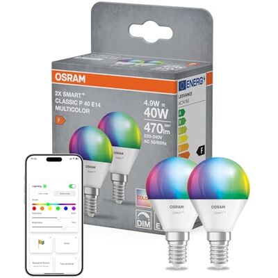 OSRAM SMART+ Ampoule goutte RGB (lot de 2, E14, 9W) – 16M couleurs – OSRAM SMART+ Ampoule goutte RGB (lot de 2, E14, 9W) – 16M couleurs –