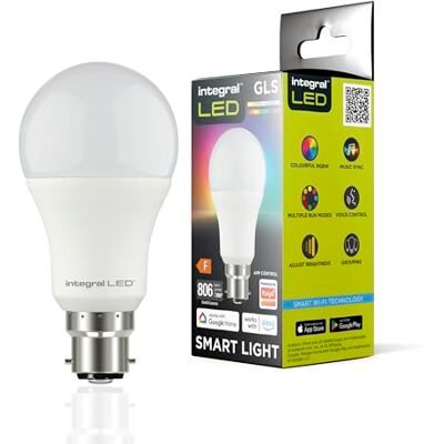 Integral Lot de 2 ampoules LED intelligentes GLS B22 à intensité variable avec changement de couleur 2,4 GHz Blanc chaud, froid et lumière du jour 2700 K-6500 K, 806 lm, 8,5 W (équivalent 60 W) - Integral Lot de 2 ampoules LED intelligentes GLS B22 à intensité variable avec changement de couleur 2,4 GHz Blanc chaud, froid et lumière du jour 2700 K-6500 K, 806 lm, 8,5 W (équivalent 60 W) -