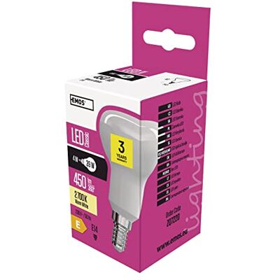 EMOS Les zq7220 Ampoule LED a +, Classic R50, blanc chaud, verre, 6 W, E14, transparent, 5,2 x 9, 5 cm EMOS Les zq7220 Ampoule LED a +, Classic R50, blanc chaud, verre, 6 W, E14, transparent, 5,2 x 9, 5 cm