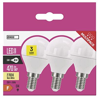 EMOS ZQ1220.3 - Ampoule LED, E14, 5W, 470lm, blanc chaud, lot de 3 EMOS ZQ1220.3 - Ampoule LED, E14, 5W, 470lm, blanc chaud, lot de 3