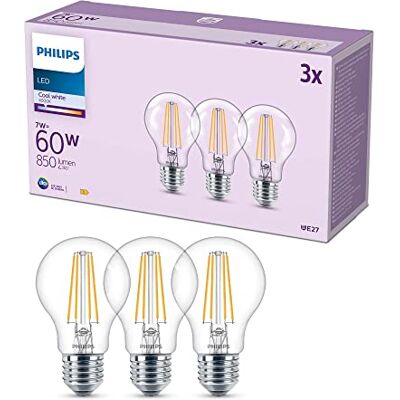 Philips Classic LED Lamp E27 Koelwit Licht 60 W Transparant 3 Lampen Philips Classic LED Lamp E27 Koelwit Licht 60 W Transparant 3 Lampen