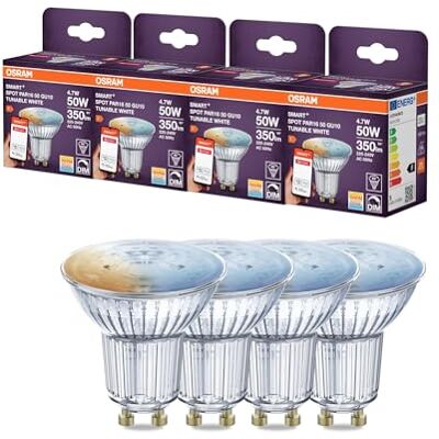 OSRAM SMART Zigbee spot PAR16 transparent en verre sans plomb 4.7W TW gradable GU10, protection IP20, usage privé et commercial,4-Pack OSRAM SMART Zigbee spot PAR16 transparent en verre sans plomb 4.7W TW gradable GU10, protection IP20, usage privé et commercial,4-Pack