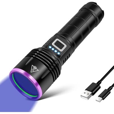 LUXNOVAQ lampe de poche UV 20 W, 5000 mAh, lumière haute performance 365 nm, rechargeable par USB, lampe UV pour ambre, résine époxy, détection d'urine d'animaux domestiques, minéraux LUXNOVAQ lampe de poche UV 20 W, 5000 mAh, lumière haute performance 365 nm, rechargeable par USB, lampe UV pour ambre, résine époxy, détection d'urine d'animaux domestiques, minéraux