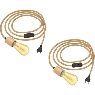 ledscom.de 2 câbles en chanvre KIVO, beige, 3 m, douille E27 en bois véritable, fiche, interrupteur, ampoule LED incluse, 489 lm, blanc très chaud ledscom.de 2 câbles en chanvre KIVO, beige, 3 m, douille E27 en bois véritable, fiche, interrupteur, ampoule LED incluse, 489 lm, blanc très chaud