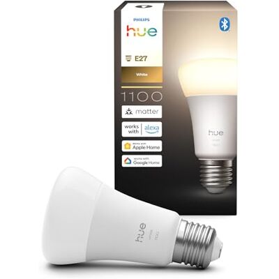 Philips Ampoule LED connectée A60, Lumière blanche chaude 2700 K, Culot E27, 9,5 W, 1100 lumens, Intensité variable, Compatible avec Alexa, Google Assistant et Apple Home, pack de 1 Philips Ampoule LED connectée A60, Lumière blanche chaude 2700 K, Culot E27, 9,5 W, 1100 lumens, Intensité variable, Compatible avec Alexa, Google Assistant et Apple Home, pack de 1