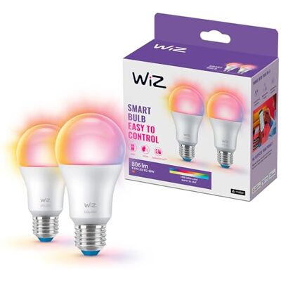 WiZ Lamp 2-pack Gekleurd en Wit Licht Slimme LED Verlichting E27 fitting 60W Mat Wi-Fi WiZ Lamp 2-pack Gekleurd en Wit Licht Slimme LED Verlichting E27 fitting 60W Mat Wi-Fi