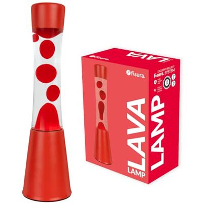 Fisura Lampe à lave rouge. Base et lave rouges avec liquide transparent. Effet relaxant. Avec ampoule de rechange. Dimensions : 11 cm x 11 cm x 39,5 cm. Fisura Lampe à lave rouge. Base et lave rouges avec liquide transparent. Effet relaxant. Avec ampoule de rechange. Dimensions : 11 cm x 11 cm x 39,5 cm.