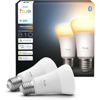 Philips Ampoule LED connectée A60, White Ambiance, Culot E27, 6 W, Spectre complet 1000-2000 K, 810 lumens, Intensité variable, Compatible avec Alexa, Google Assistant et Apple Home, pack de 2 Philips Ampoule LED connectée A60, White Ambiance, Culot E27, 6 W, Spectre complet 1000-2000 K, 810 lumens, Intensité variable, Compatible avec Alexa, Google Assistant et Apple Home, pack de 2