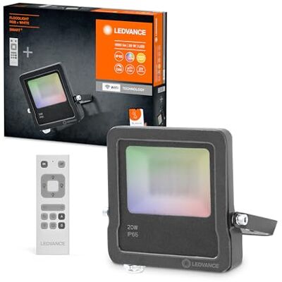 LEDVANCE Floodlight Wi-Fi Remote Control Bundle, Wi-Fi LED Flutlicht mit Fernbedienung, Strahler mit 20 W, 3000 K warmweiß,1260 Lumen, RGB Lampe aus Aluminium, Idéal pour Außen LEDVANCE Floodlight Wi-Fi Remote Control Bundle, Wi-Fi LED Flutlicht mit Fernbedienung, Strahler mit 20 W, 3000 K warmweiß,1260 Lumen, RGB Lampe aus Aluminium, Idéal pour Außen