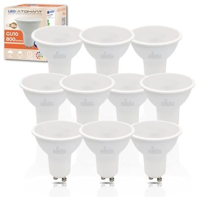 LED ATOMANT Lot de 10 Ampoule LED GU10 8,5W. Couleur Blanc Neutre (4500K). 970 Lumens. Angle d'ouverture de 120 degrés. LED ATOMANT Lot de 10 Ampoule LED GU10 8,5W. Couleur Blanc Neutre (4500K). 970 Lumens. Angle d'ouverture de 120 degrés.