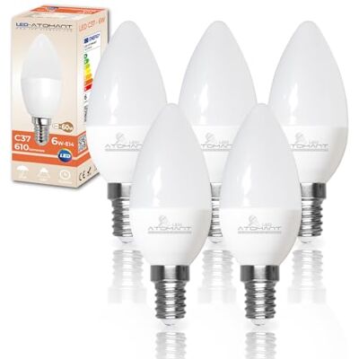 LED ATOMANT Lot de 5 ampoules LED E14 bougie C37 6 W, couleur blanc froid, 610 lumens, culot fin, équivalent à 60 W traditionnel LED ATOMANT Lot de 5 ampoules LED E14 bougie C37 6 W, couleur blanc froid, 610 lumens, culot fin, équivalent à 60 W traditionnel