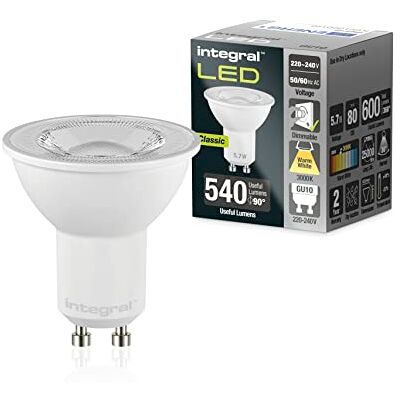 Integral Ampoule LED GU10 5 PACK blanc chaud 3000K, 600LM, 5,7W (équivalent à 75W) dimmable Efficace en énergie et idéale pour les spots et projecteurs dans les salles de bains, cuisines, salons Integral Ampoule LED GU10 5 PACK blanc chaud 3000K, 600LM, 5,7W (équivalent à 75W) dimmable Efficace en énergie et idéale pour les spots et projecteurs dans les salles de bains, cuisines, salons