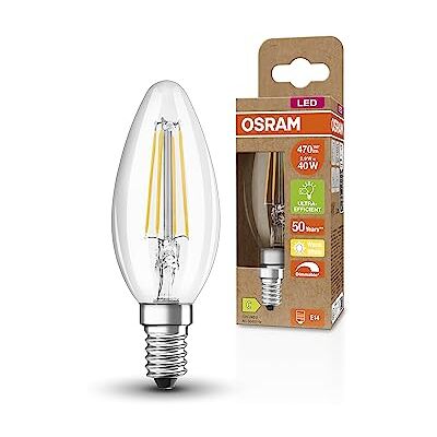 OSRAM Superstar + Classic B Fil 40 LED lampe, E14, Mini-Tens Shape, 2,9W, 470LM, 2700K, Lumière blanche chaude, Dimmable, technologie de filament LED, classe d'efficacité énergétique C Classe C OSRAM Superstar + Classic B Fil 40 LED lampe, E14, Mini-Tens Shape, 2,9W, 470LM, 2700K, Lumière blanche chaude, Dimmable, technologie de filament LED, classe d'efficacité énergétique C Classe C