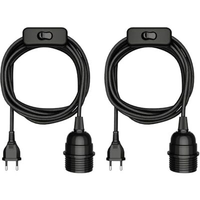 ledscom.de 2 câbles textiles LEKA, fiches, interrupteur, noir, 3 m, douille, 1 douille E27 max. 60 W ledscom.de 2 câbles textiles LEKA, fiches, interrupteur, noir, 3 m, douille, 1 douille E27 max. 60 W