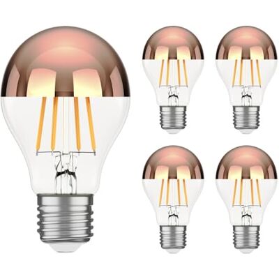 ledscom.de 5x E27 ampoules LED, A60, blanc chaud (2600 K), 7,5 W, 839lm, miroir de tête (or rose) ledscom.de 5x E27 ampoules LED, A60, blanc chaud (2600 K), 7,5 W, 839lm, miroir de tête (or rose)