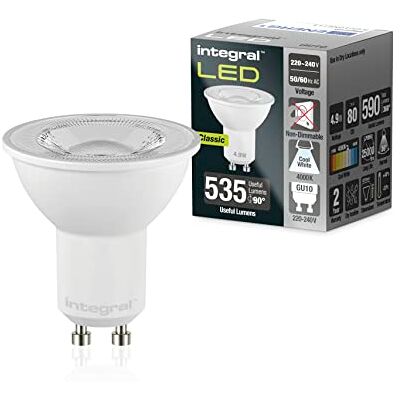 Integral Ampoule LED GU10 10 PACK blanc froid 4000K, 590LM, 4,9 W (équivalent à 75 W) non modifiable -Efficace en énergie et idéale pour les spots et projecteurs dans les salles de bains, cuisines Integral Ampoule LED GU10 10 PACK blanc froid 4000K, 590LM, 4,9 W (équivalent à 75 W) non modifiable -Efficace en énergie et idéale pour les spots et projecteurs dans les salles de bains, cuisines