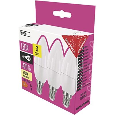 EMOS Ampoule LED Classic bougie 6 W E14 blanc chaud 3 pièces EMOS Ampoule LED Classic bougie 6 W E14 blanc chaud 3 pièces