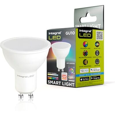 Integral Lot de 4 ampoules LED Smart GU10 à intensité variable avec changement de couleur 2,4 GHz WiFi – Chaud, froid et blanc lumière du jour 2700 K-6500 K, 350 lm, 4,9 W (équivalent à 50 W) – Integral Lot de 4 ampoules LED Smart GU10 à intensité variable avec changement de couleur 2,4 GHz WiFi – Chaud, froid et blanc lumière du jour 2700 K-6500 K, 350 lm, 4,9 W (équivalent à 50 W) –
