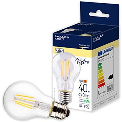MÜLLER LICHT MÜLLER-LICHT Ampoule LED rétro 4,5 W équivalent à 40 W, technologie à filament, 1 pièce (1 pièce) MÜLLER LICHT MÜLLER-LICHT Ampoule LED rétro 4,5 W équivalent à 40 W, technologie à filament, 1 pièce (1 pièce)