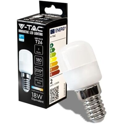 V-TAC Ampoule LED pour Réfrigérateur et Lampes E14-2W 180 Lumen Petites ampoules LED T26 pour une efficacité maximale et une économie d'énergie Blanc Chaud 3000K V-TAC Ampoule LED pour Réfrigérateur et Lampes E14-2W 180 Lumen Petites ampoules LED T26 pour une efficacité maximale et une économie d'énergie Blanc Chaud 3000K