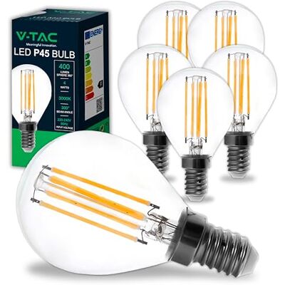 V-TAC Lot de 6 ampoules LED P45 à filament E14 4 W (équivalent à 35 W) Blanc chaud 400 lumens Efficacité maximale Filament décoratif Ampoule LED Ampoule à économie d'énergie 3000 K V-TAC Lot de 6 ampoules LED P45 à filament E14 4 W (équivalent à 35 W) Blanc chaud 400 lumens Efficacité maximale Filament décoratif Ampoule LED Ampoule à économie d'énergie 3000 K