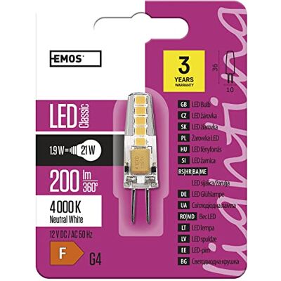 EMOS Les zq8621 A + +, ampoule LED Classic JC, blanc neutre, verre, 2 W, G4, transparent, 1,6 x 5,1 cm EMOS Les zq8621 A + +, ampoule LED Classic JC, blanc neutre, verre, 2 W, G4, transparent, 1,6 x 5,1 cm