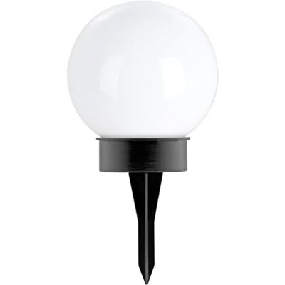 EGLO Boule lumineuse solaire Puglia, lampe de jardin avec piquet, éclairage LED extérieur, plastique noir et blanc, lumière blanc chaud, IP44, Ø 15 cm EGLO Boule lumineuse solaire Puglia, lampe de jardin avec piquet, éclairage LED extérieur, plastique noir et blanc, lumière blanc chaud, IP44, Ø 15 cm