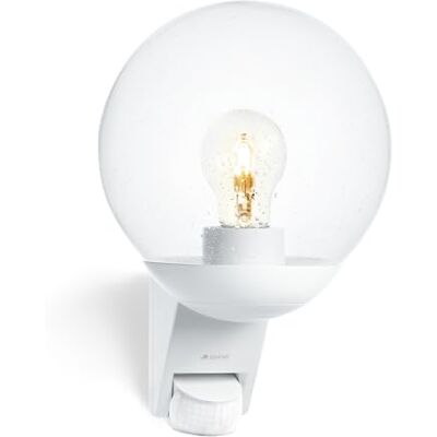 Steinel Luminaire extérieur L 595 S blanc, détecteur de mouvement 180°, portée 10m, E27 max. 60 W, interrupteur crépusculaire, applique extérieure sphère, IP44 Steinel Luminaire extérieur L 595 S blanc, détecteur de mouvement 180°, portée 10m, E27 max. 60 W, interrupteur crépusculaire, applique extérieure sphère, IP44