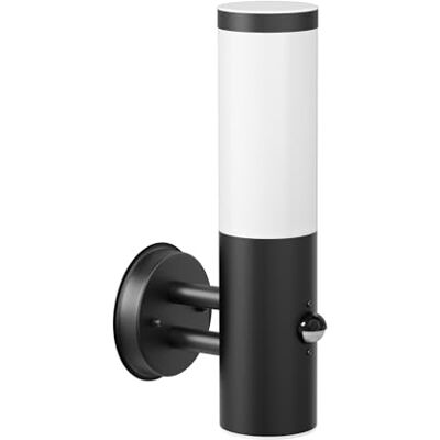 ledscom.de Applique murale PORU pour l'extérieur, IP44, détecteur de mouvement, acier inoxydable, noir mat, ronde, 1x E27 max. 15W ledscom.de Applique murale PORU pour l'extérieur, IP44, détecteur de mouvement, acier inoxydable, noir mat, ronde, 1x E27 max. 15W
