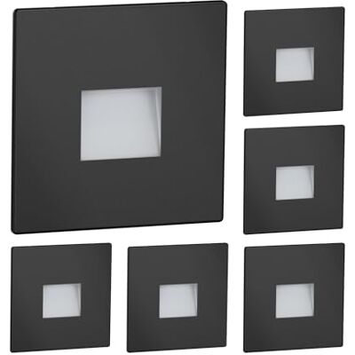 ledscom.de 6 pièces LED lumière d'escalier/lampe encastrée dans le mur FOW pour l'intérieur et l'extérieur, downlight, carré, noir, 85 x 85mm, blanc froid ledscom.de 6 pièces LED lumière d'escalier/lampe encastrée dans le mur FOW pour l'intérieur et l'extérieur, downlight, carré, noir, 85 x 85mm, blanc froid